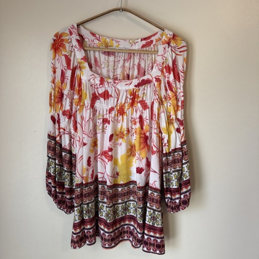Figueroa & Flower Anthropologie Top Boho Womens Size M Multicolor Floral Coastal
